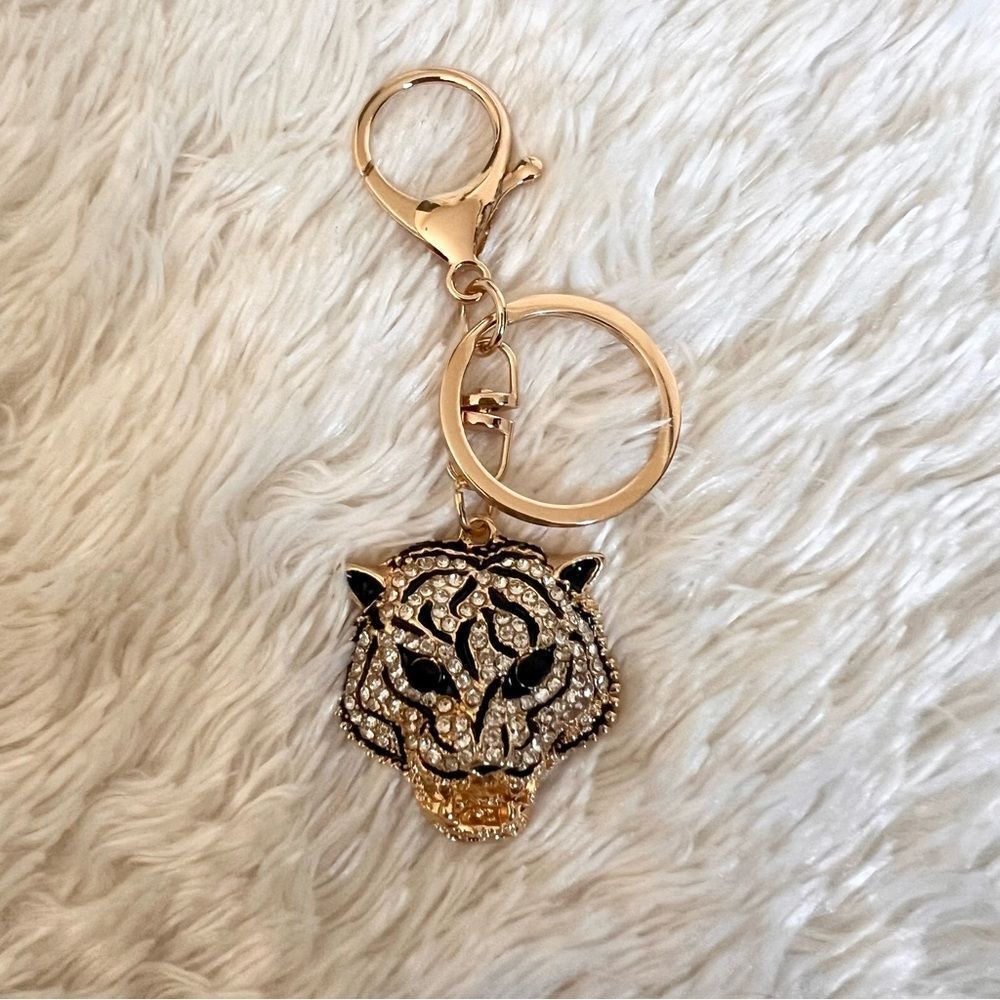 Elegant Gold Tiger Keychain Bag Charm NEW